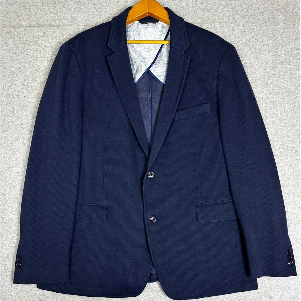 Tasso Elba Blazer Mens XXL Navy Unstructured Knit Stretch Two Button Sport Coat